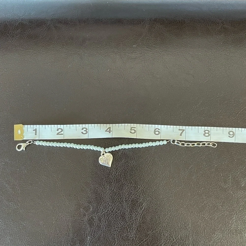 Faux pearl bead flower girl bracelet adjustability